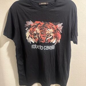 Roberto Cavalli Black and Red Tiger Print Men's Tee